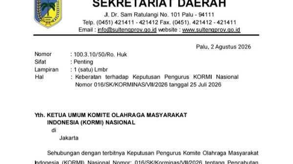 Pemprov Sulteng Resmi Ajukan Keberatan atas Pencabutan Status Tuan Rumah FORNAS 